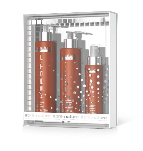 abril et nature - Pack Regalo Tratamiento KERATIN Reparador - Incluye Mascarilla Pelo, Sérum Pelo y Champú Keratina - Tratamiento con Champú Reparador Profesional