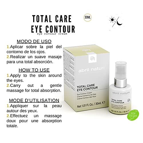 abril et nature Skin Total Care Eye Contour 30ml. Crema contorno de ojos. 100% Vegano. Corrector de arrugas y líneas de expresión. Extracto de Quinoa, flor de sauco, colágeno y acido hialurónico.