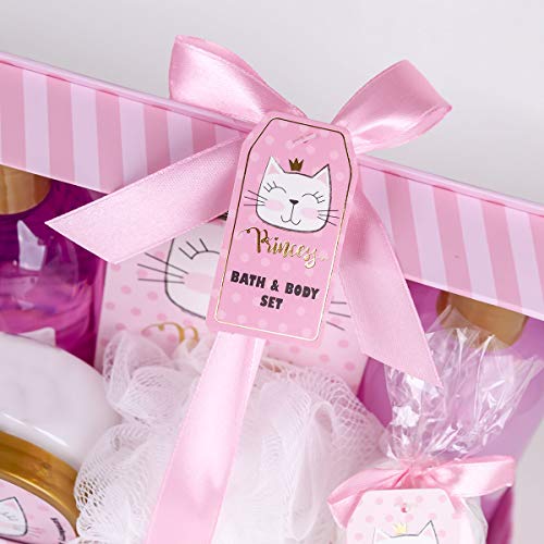 Accentra Set De Baño Y Ducha Princess Kitty Para Mujeres Y Niñas, Con Dulce Aroma A Fresa Y Vainilla, 7 Piezas En Estuche De Papel, Rosa