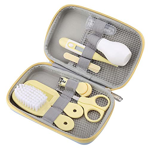 Accesorios Bebe Recien Nacido Set para Cuidado del Bebé, 8 Piezas Kit de Aseo para Bebés, Kit Cuidado Higiénico Personal para el Hogar y de Viaje, Ideal para Recién Nacido, Niña y Niño(amarillo)