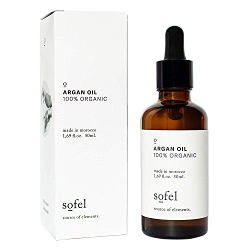 ACEITE DE ARGÁN PURO 100% Orgánico y Prensado en Frío | Cosmética Natural | Vegano | Puro | Cuidado Hidratante para la Piel de Cara y Cuerpo, Cabello y Uñas | Botella de Vidrio con Pipeta | (50 ml).