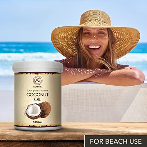 Aceite de Coco 1000ml - Aceite de Coco Nucifera - Indonesia - 100% Puro & Natural - Prensado en Frнo - Mejores Beneficios para el Cuidado del Cabello de la Piel - Aceites Sin Refinar