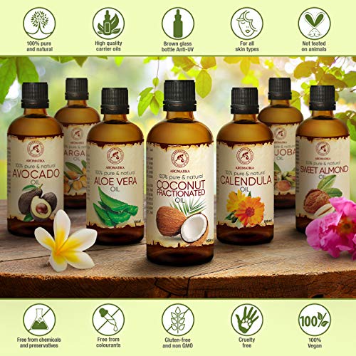 Aceite de Coco Fraccionado 100ml - Cocos Nucifera Oil - Germany - 100% Puro y Natural - Grandes Beneficios para la Piel - Cabello - Excelente con Aceite Esencial - Aromaterapia - SPA - Baño - Masaje