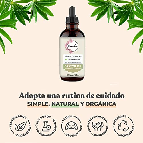 Aceite de Ricino Orgánico 100 ml,100% puro y natural, prensado en frío - Estimula y fortalece el crecimiento del cabello, barba, pestañas, cejas, uñas, cutícula y piel