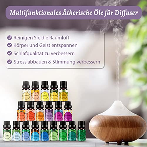 Aceites Esenciales para Humidificador, OUKZON 20x5ml 100% Natural Puro Set de Regalo de Aceite Perfumado para Difusor Aroma, Aromaterapia, SPA, Masaje - Lavanda, Ylang Ylang, Limón, Menta, etc