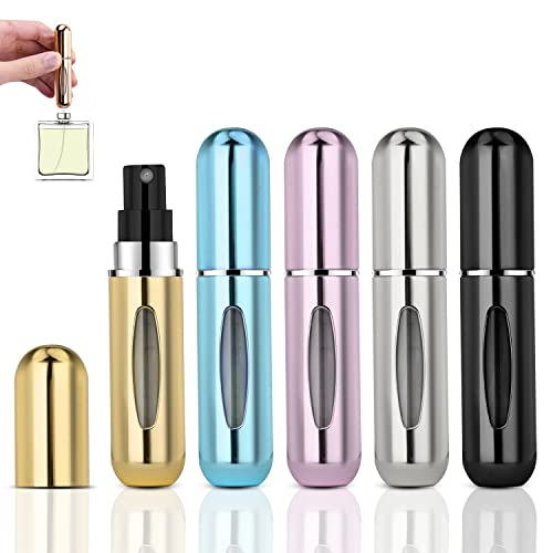 ACWOO Atomizador Perfume Recargable, 5pcs Portátil Mini Botella de Perfume Vacía Recargable, 5ml Mini Botellas de Spray con Ventana Transparente, Botella Vacío Pulverizador para Viajes, Vacacione