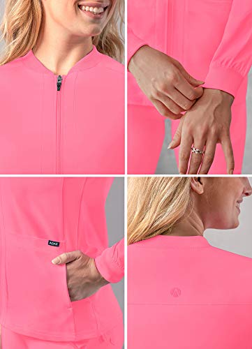 Adar Adición Fregar por Mujeres - Cremallera Bombardero Fregar Chaqueta - A6200 - Rosa Azalea - S