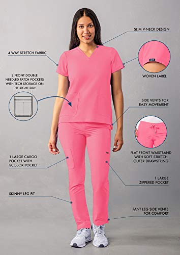 Adar Uniforme médico para Mujer Casaca Cuello en V Pantalones médicos Skinny - A9200 - Azalea Pink - XS