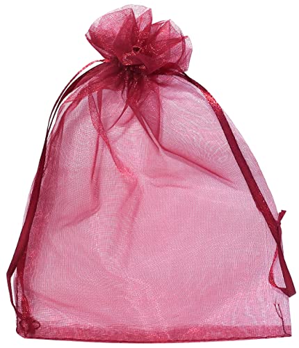 AERZETIX - C53881 - Juego de 10 bolsitas para joyas/bolsas en organza transparente de regalo/joyería 120x170mm - cierre con cordón de sujeción - color burdeos