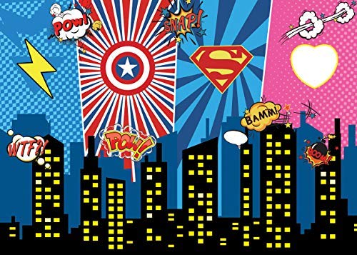 AIIKES 7x5FT Mighty Avengers Party Superheroes Birthday Photo Background Fondo de Avengers Superheroes Party Decoration Background Superheroes Party Superheroes City Night 11-394