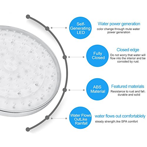 Alcachofa de ducha de acero inoxidable con RG LED, color de luz automático, cambia con la temperatura del agua