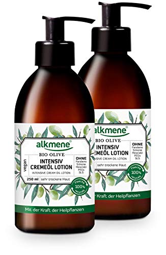 alkmene loción corporal de aceite de oliva bio - Crema corporal hidratante - especial para piel seca - sin siliconas, parabenos ni PEGs, SLS y SLES (2x 250 ml)