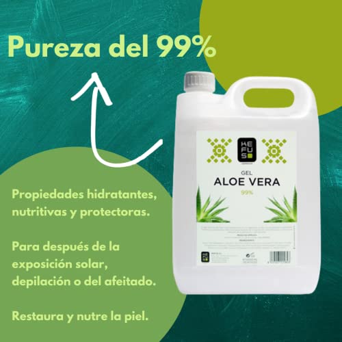 Aloe Vera 99% Kefus 5 Litros | Cosmética Vegana y No Testada En Animales | Propiedades Hidratantes Nutritivas y Protectoras