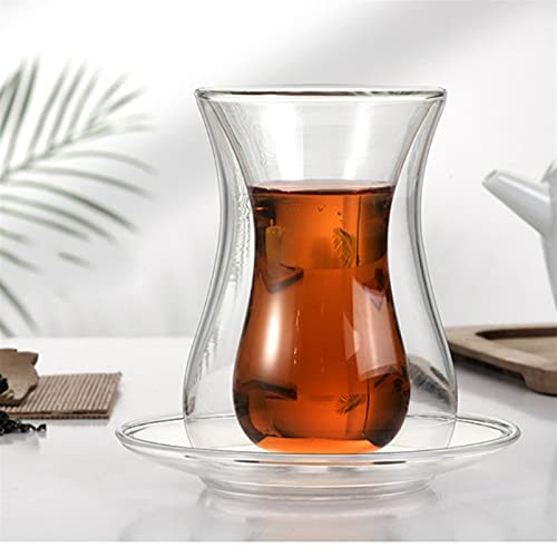 ALUNVA Taza de café Turco de Doble Pared Vidrio Aislado Thermal Cafe Espresso Tiro Taza de café Beauty Tea Black Tea Saucer Cucharada Sistemas de Tazas de té FQYXLX (Color : 1 Piece)