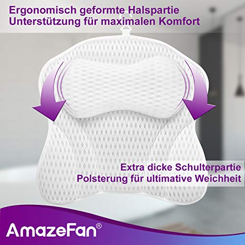 AmazeFan Cojín de baño de Lujo para bañera y SPA con tecnología de Malla de Aire 4D y 6 ventosas. Soporte para Cabeza, Espalda, Hombros y Cuello. Adecuado para bañeras, jacuzzis y SPA en casa.