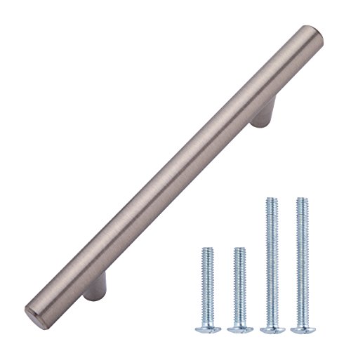 Amazon Basics AB1503-SN-10 Tirador de armario en forma de barra, tipo europeo, Níquel satinado (Satin Nickel), 16,2 cm de longitud (centro del orificio de 10,16 cm)