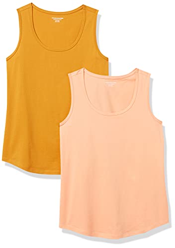 Amazon Essentials 2-Pack Classic Fit 100% Cotton Sleeveless Tank Top Camisa, Naranja Coral/Amarillo Dorado, XL