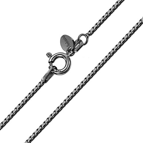 Amberta - Collar para Hombre y Mujer en Plata de Ley 925 Chapado Rodio Negro con Cadena de Eslabón Cuadrado - Colección Royal Black: 60 cm de largo y 1 mm de ancho