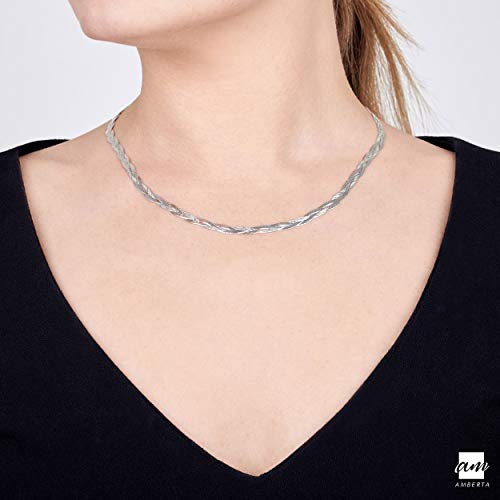 Amberta Collar para Mujer en Plata de Ley 925 Eslabon Herringbone 5 mm Longitud 45 cm: Plata