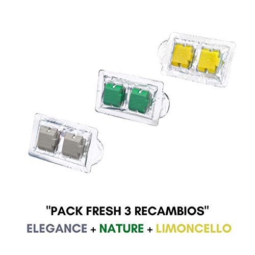 AMBICAR - Recambios para ambientador eléctrico COCHE o CASA. Pack MIX Nº2 (3 recambios) Esencias Naturales, SIN Alcohol ni Químicos. Aromas para difusor - Fragancias FRESCAS, Jazmín-Natura-Limón