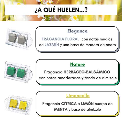 AMBICAR - Recambios para ambientador eléctrico COCHE o CASA. Pack MIX Nº2 (3 recambios) Esencias Naturales, SIN Alcohol ni Químicos. Aromas para difusor - Fragancias FRESCAS, Jazmín-Natura-Limón