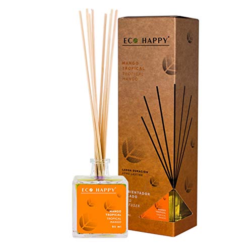 Ambientador Mikado ECO HAPPY con Fragancia a Mango Tropical. 95ml. con un Toque caribeño y exótico. para Hogar, Oficina o Negocio.