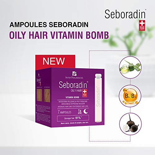 Ampollas SEBORADIN Oily, Regeneración del Cabello Graso propenso a la Caída, Humectación y Reducción de la Pérdida del Cabello, Efecto Antiséptico y Protección, (7 x 5,5, ml)