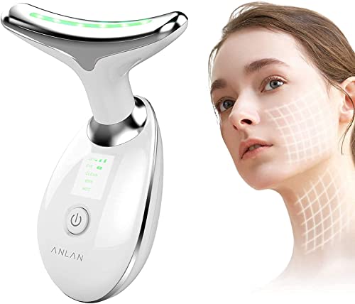 ANLAN Masajeador Facial Cuello Antiarrugas Masajeador de Belleza con Calor 3 Modos Luz LED EMS Lifting, Anti-envejecimiento, Limpieza Piel Profunda, Cuidado Facial Mujer (45 ℃)