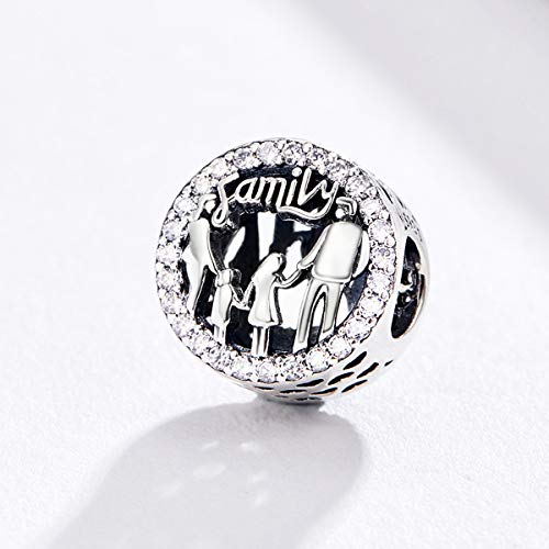 Annmors Abalorio de plata de ley 925 con texto en inglés "I Love My Family",con circonitas transparentes,para mujeres europeas,madres,hijas,pulseras y collares colgantes