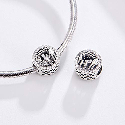 Annmors Abalorio de plata de ley 925 con texto en inglés "I Love My Family",con circonitas transparentes,para mujeres europeas,madres,hijas,pulseras y collares colgantes