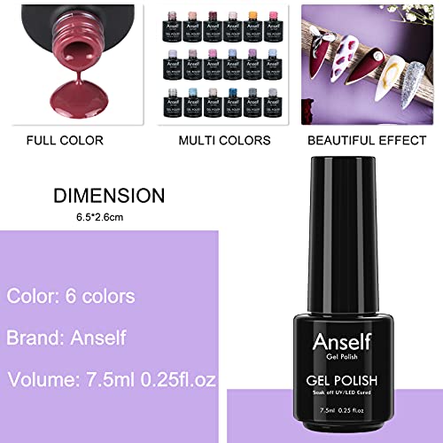 Anself 48W Lámpara UV LED Kit de Esmaltes Semipermanentes,6 x 7.5ml Kit de Iniciación de Esmalte de Uñas de Gel Semipermanente, Base y Top Coat Nail Art Kit Manicura con Herramientas