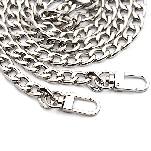 Anvin Correa de cadena plana de 120 cm para bolso de mano de hierro, correas de repuesto para monedero, bandolera, con hebillas de metal para bolsa de cinturón, bolsas de embrague (Plata)