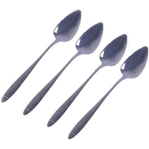 Aokshen 4 cucharas de acero inoxidable de pomelo con bordes dentados para tallar calabaza, herramientas de escarchado de helados