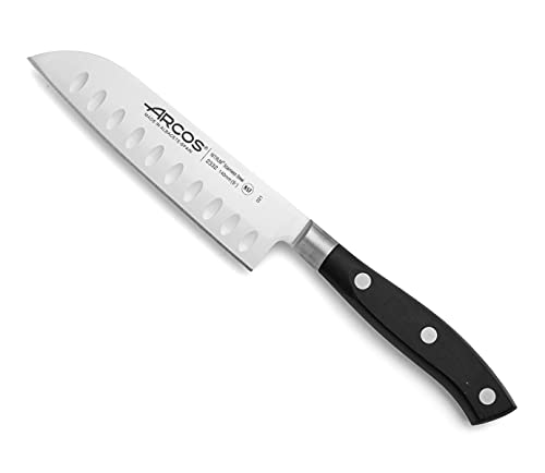 Arcos Serie Riviera, Cuchillo Santoku Cuchillo Asiático, Hoja de Acero Inoxidable Forjado Nitrum 140 mm, Mango de Polyoxymethylene, POM Color Negro