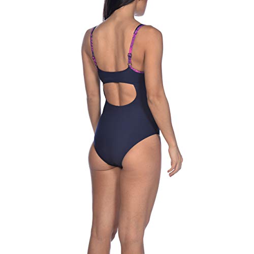 Arena W Strap Back One Piece Bañador Bodylift Mujer Viola Copa B, Navy-Rose Violet, 38