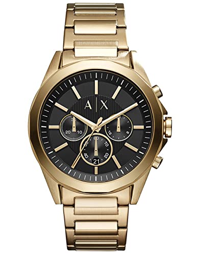 Armani Exchange Reloj para Hombre con Cronógrafo de Acero Inoxidable Armani Exchange, Tamaño de Caja de 44 mm, Negro/Oro