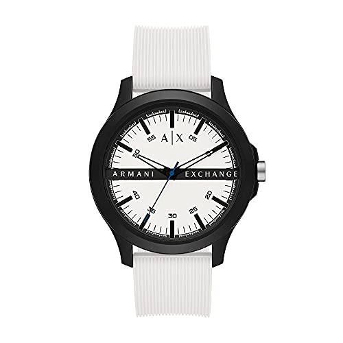 Armani Exchange Reloj para Hombre con Tres Manecillas, Caja de 46 mm, Correa de Silicona, Blanco