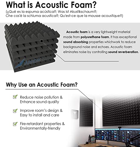 Arrowzoom 24 Paneles acustico absorción sonido Pirámide 25x25x5cm Espuma acústica aislamiento acustico estudio de grabación Casas Estudios Azulejos Incombustibles Insonorizados Negro Azul