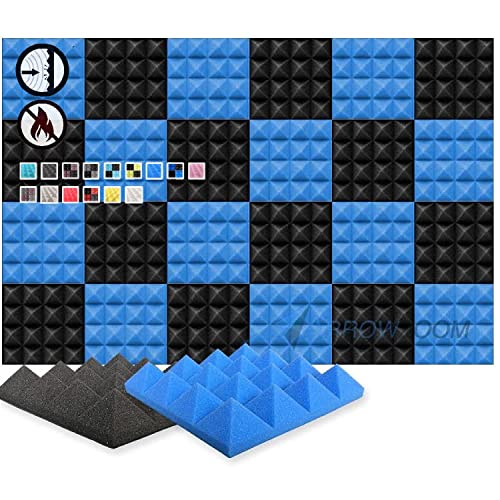 Arrowzoom 24 Paneles acustico absorción sonido Pirámide 25x25x5cm Espuma acústica aislamiento acustico estudio de grabación Casas Estudios Azulejos Incombustibles Insonorizados Negro Azul