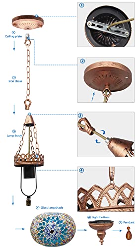 Artpad Estilo mediterráneo Turco Marroquí Oval Colgante Luz Decoración Hecho a mano Sombra de vidrio Restaurante Bar Café Sala de estar E27 Mosaico de una sola cadena Techo de luz colgante