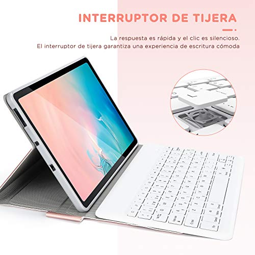 ASHU Funda con Teclado Español Ñ para Samsung Galaxy Tab S6 Lite 10.4" 2020, Teclado Bluetooth Desmontable, 7 Colores Retroiluminado, Funda para Samsung SM-P610/P615, Rosa