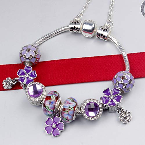 ATE Charm Pulsera Violeta Abalorios Vidrio de Flores Regalo para Mujeres JWB22