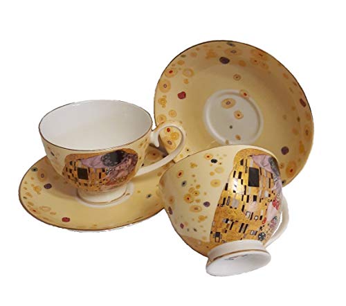 Atelier Harmony Gustav Klimt Crema Der Beso - Juego de tazas de té y café (4 piezas, porcelana, con caja de regalo)