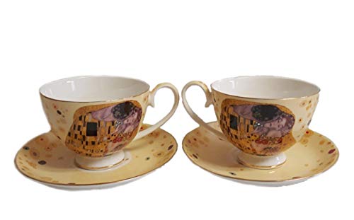 Atelier Harmony Gustav Klimt Crema Der Beso - Juego de tazas de té y café (4 piezas, porcelana, con caja de regalo)