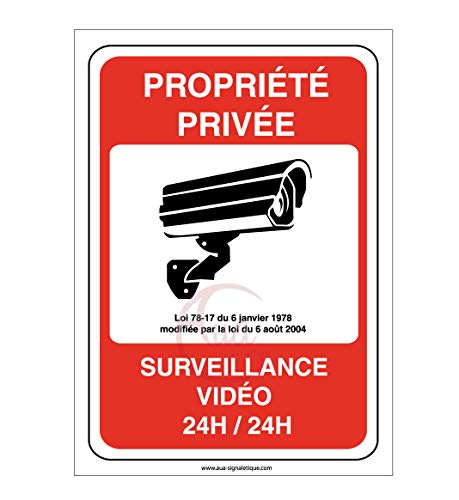 AUA SIGNALETIQUE - Panneau Propriété Privée sous Surveillance Vidéo 24H /24-150x210 mm, Aluminium Dibond 3mm