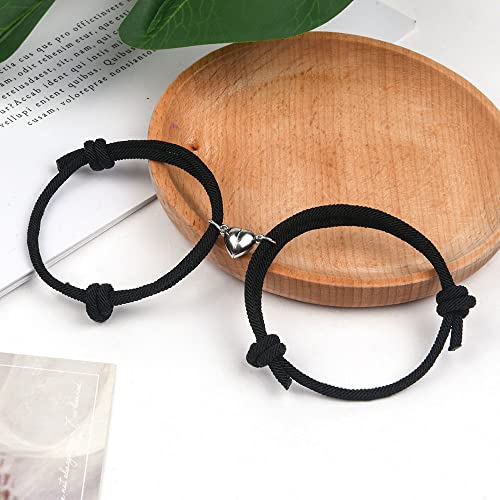 Aucuu 1 Par de Pulseras Magnéticas para Parejas,1Pare (18-28CM )Pulsera Ajustable de Cuerda Trenzada Relación de Atracción Mutua, para Mujeres, Hombres,Amigos, Novio, Novia, Regalo de San Valentín