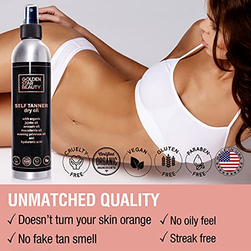 Autobronceador Aceite Corporal - Bronceador Orgánico en Spray con Ácido Hialurónico - Self Tanning Oil - Es ideal para un Moreno Dorado y Perfecto, 236 ml