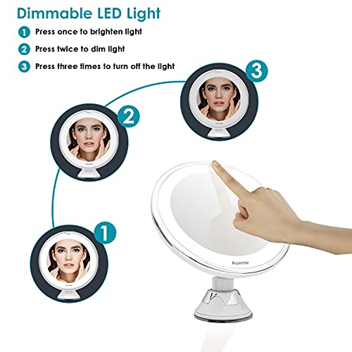 Auxmir Espejo Maquillaje con Luz LED 7X de Aumento Espejo Cosmético Luminoso con Ventosa Fuerte, Espejo de Mesa y para Pared, 360° de Rotación, Blanco