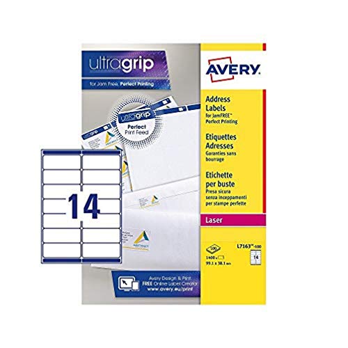 Avery España L7163-15 - Etiquetas adhesivas blanca para direcciones, imprimibles 99,1x38mm, caja de 210 etiquetas