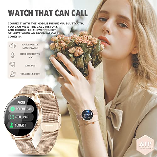 AWSENS Smartwatch Mujer, Reloj Inteligente Deportivo 1.28 Pulgadas, con Pulsómetro, Recibir y contestar Llamadas, Monitor de Sueño, Control de Musica, para Android iOS （Oro Rosa）